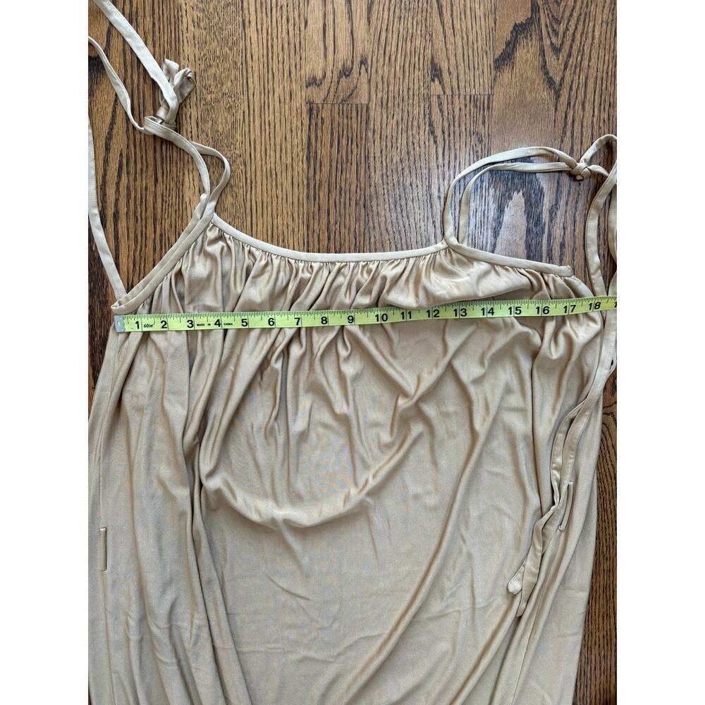 Women’s 100% Silk Maxi Dress Large Tan Gold Sheer Flowy Spaghetti Strap Women’s - Picture 4 of 8